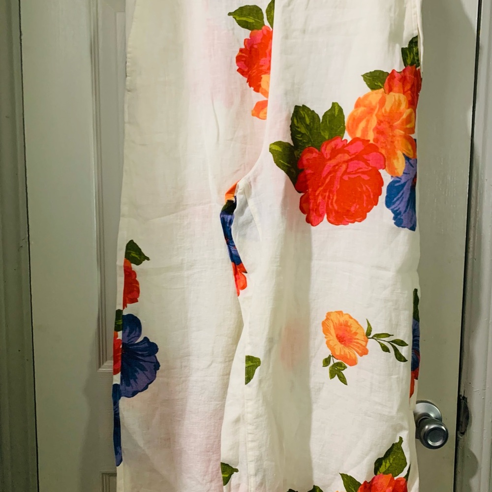 Joie White Wide Leg Pants with Floral Design